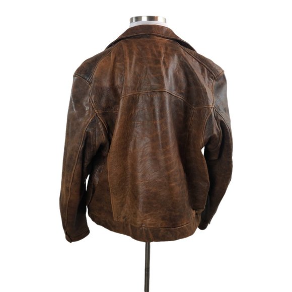 Pioneer Wear Distressed Men's Bomber Style Brown Lamb Leather Jacket Size 44 - Picture 2 of 16